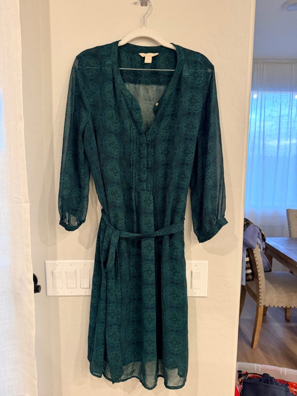 Banana Republic Printed 3/4 Long-Sleeve Belted Dress